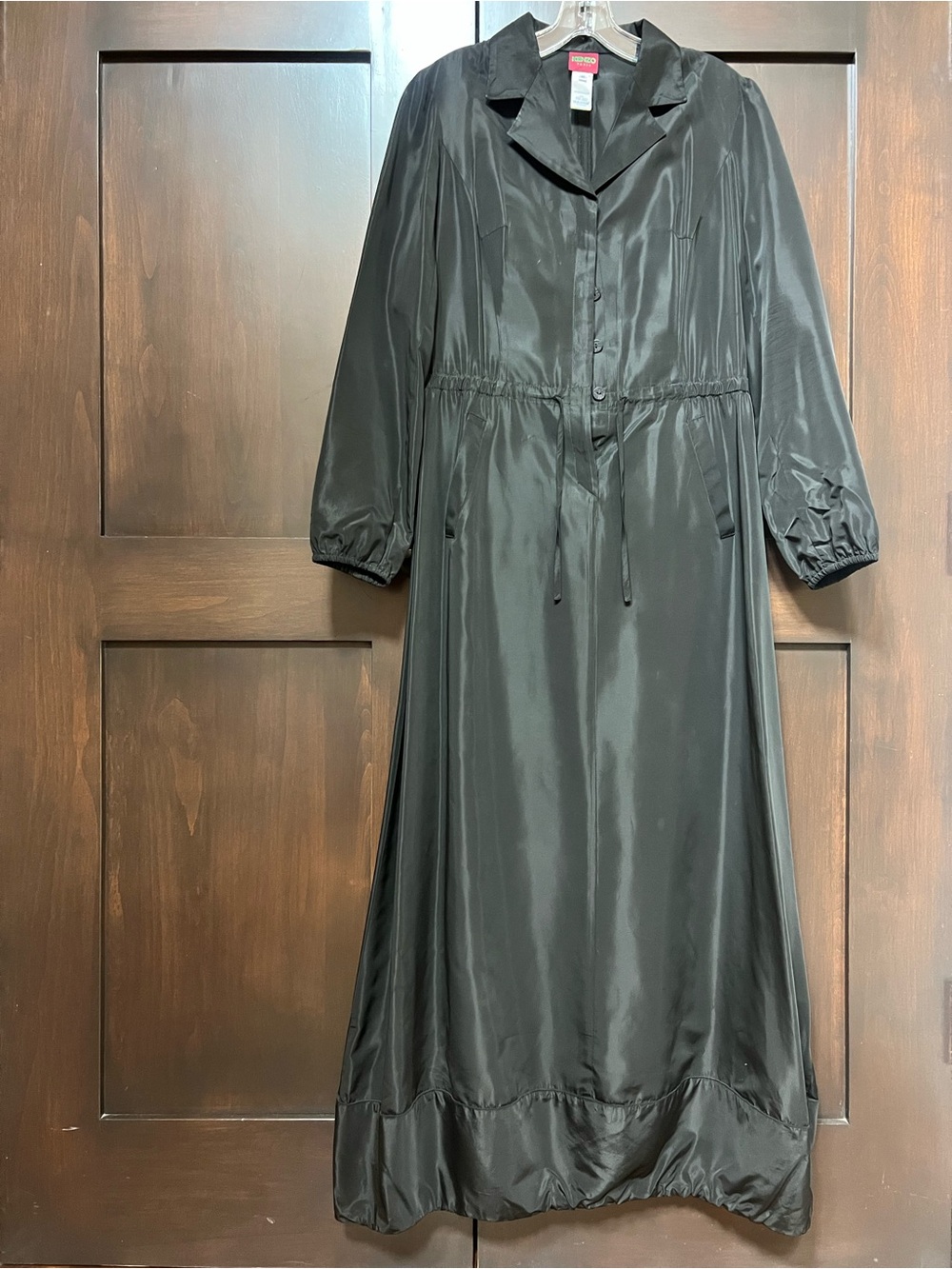KENZO ❤︎ Black Maxi Button-Front Dress with Drawstring Waist and Pockets